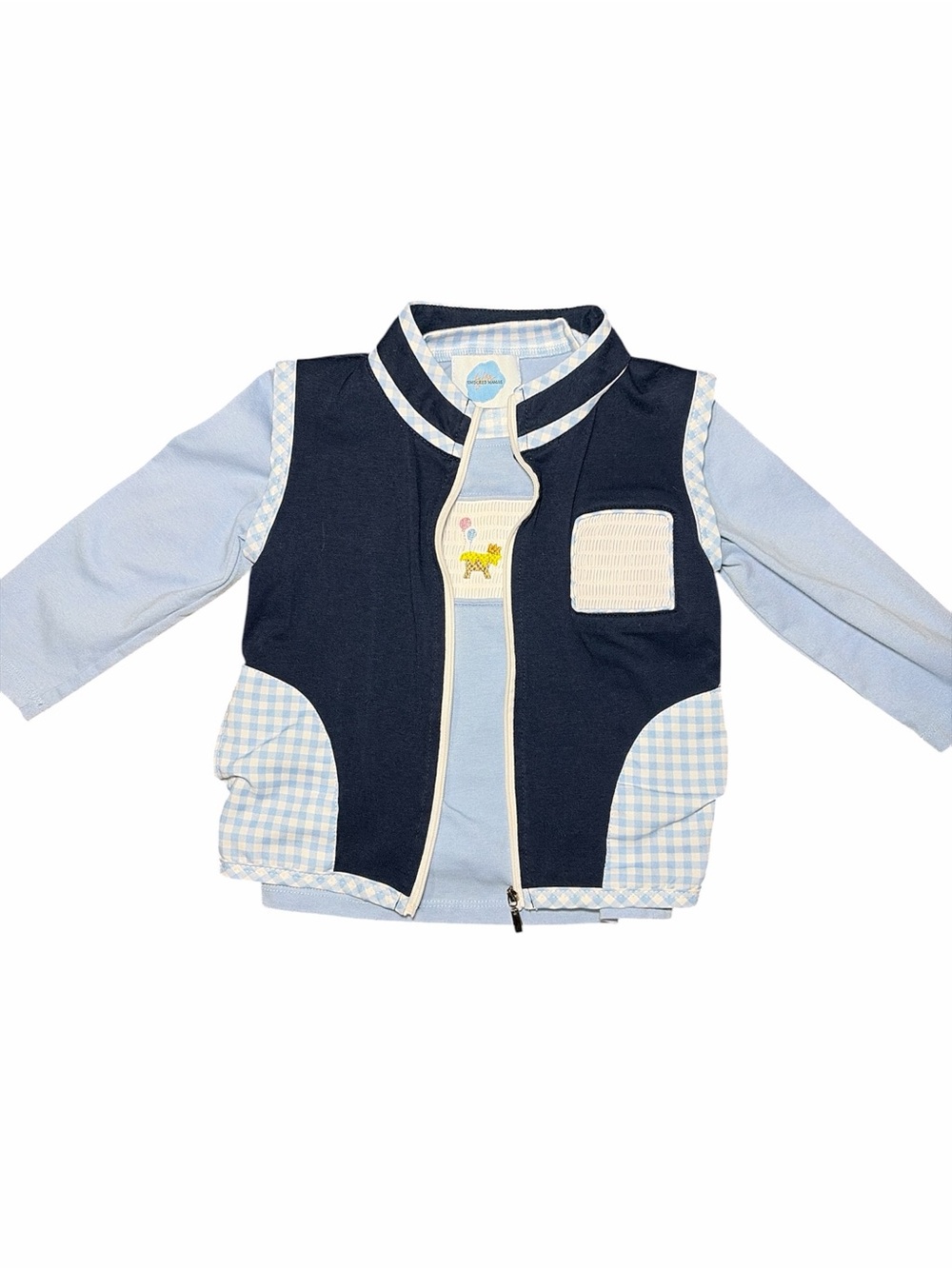 Smocked Mamas Blue 2 Piece Long Sleeve Smocked Tee and Vest - 2T